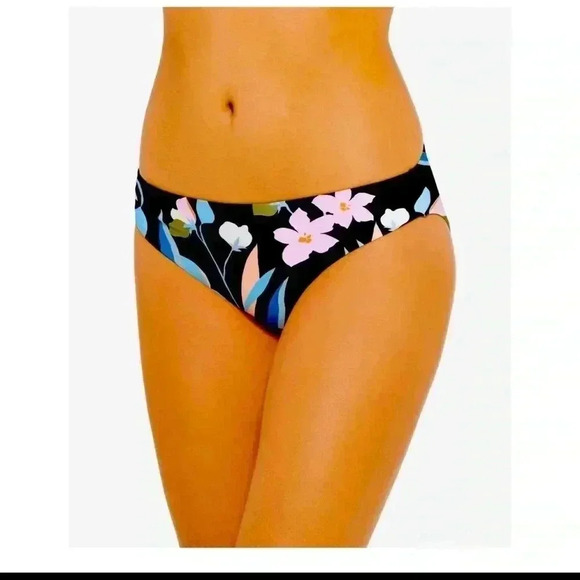 Hula Honey Other - HULA HONEY Women's Black Floral Stretch Lined Moderate Coverage Hipster Bottoms